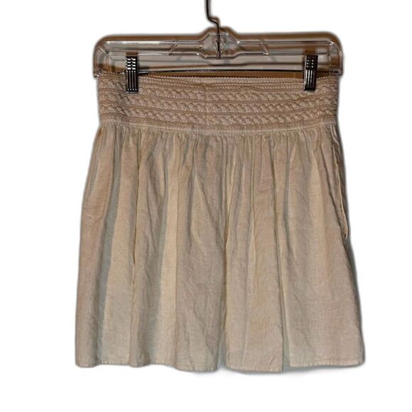 J Crew Skirt XS Mini Skater Cream Pockets Linen Blend Coquette Cottagecore - Picture 1 of 6